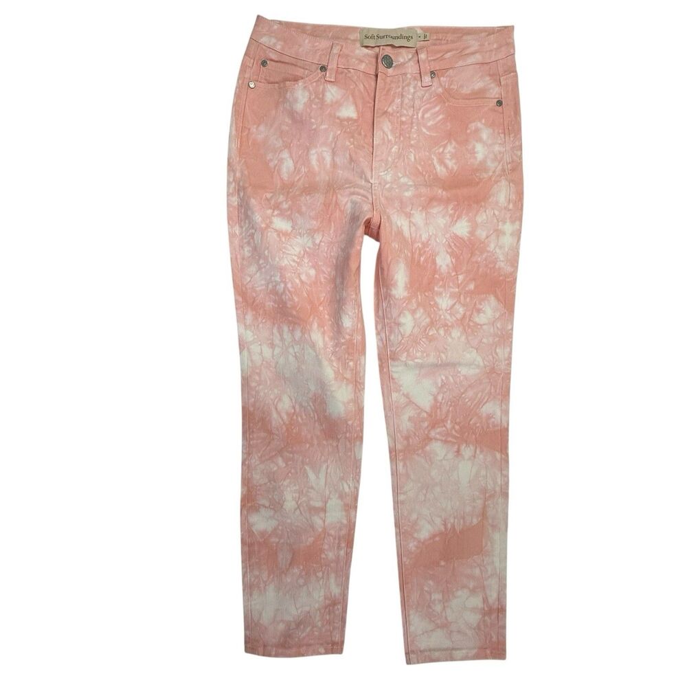 Soft Surroundings Stretch Tie-Dye Denim Jeans 6 Pink Bohemian Cotton Blend